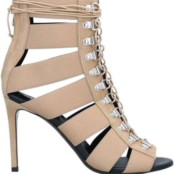 BALMAIN Grosgrain & Leather Ghillie Sandals size 38.5 NWT - Picture 1 of 12